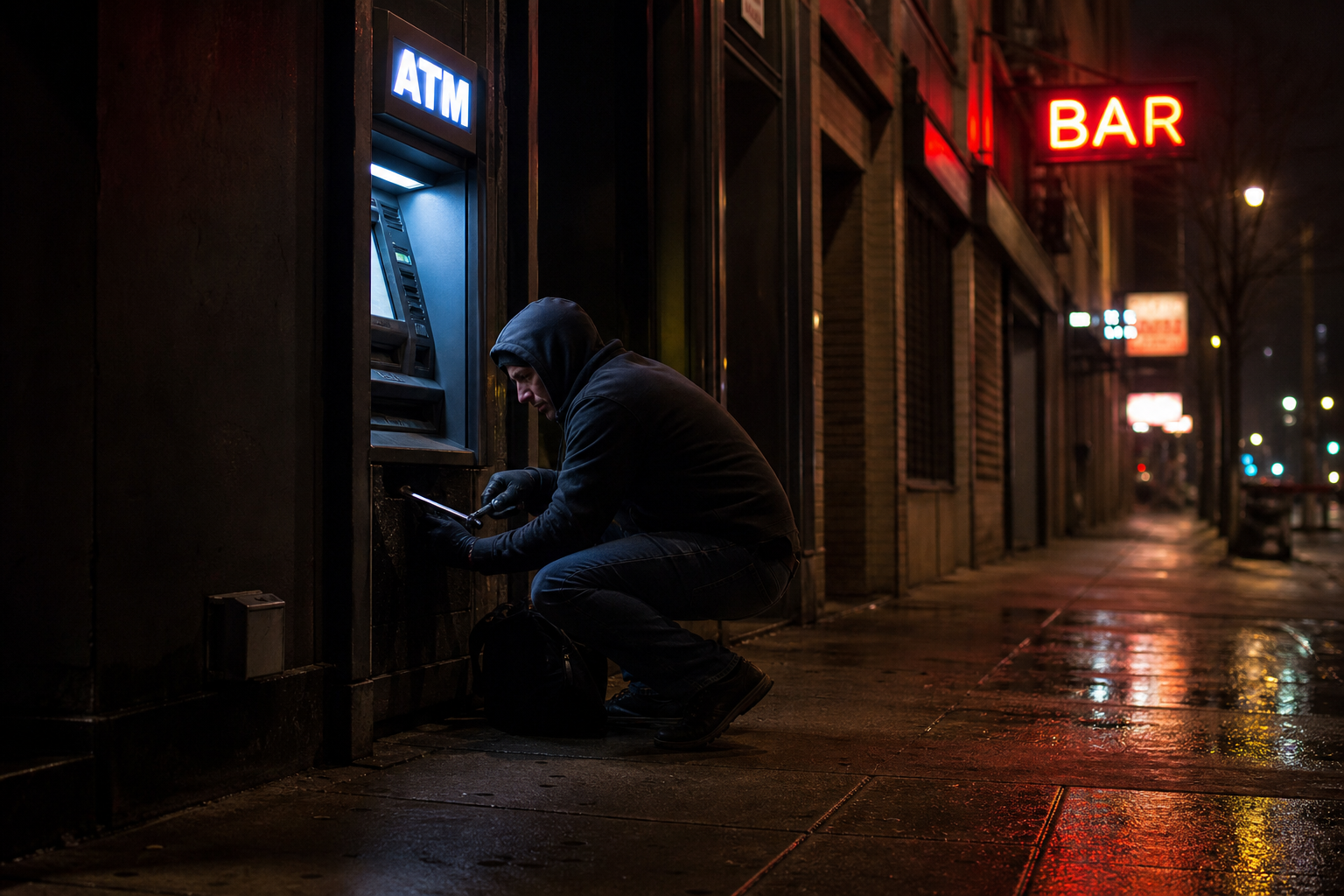 Criminal Attempting to Crack ATM